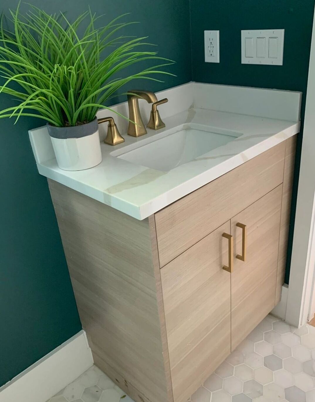Light oak sink vanity cabinet