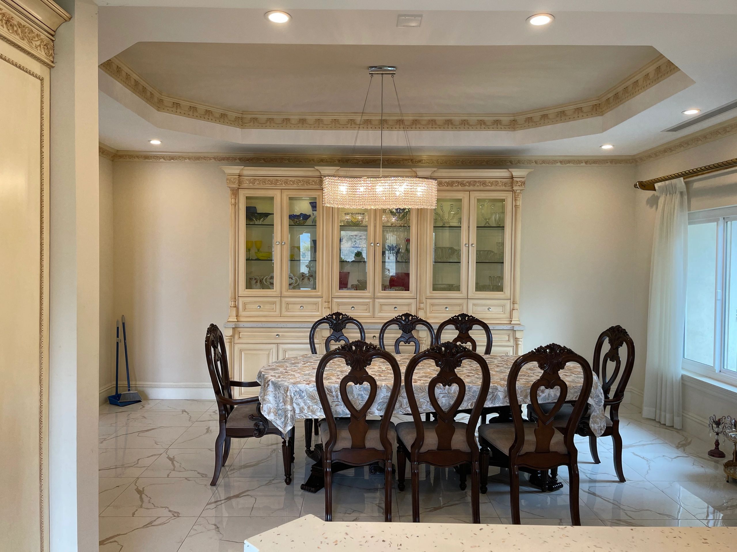 Traditional raised panel built-in dining china cabinet